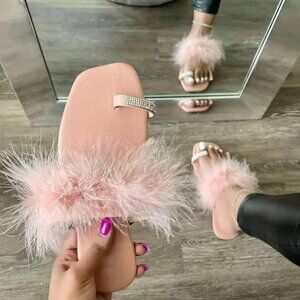 Fashion Rhinestone Squared Toe/Feather Sandal